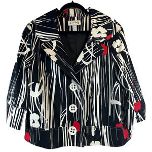 Joseph Ribkoff Blazer Black White Red Women Size 16 Button Closure Jacket D39